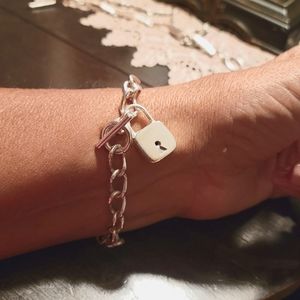 Sterling Silver toggle bracelet with lock charm
